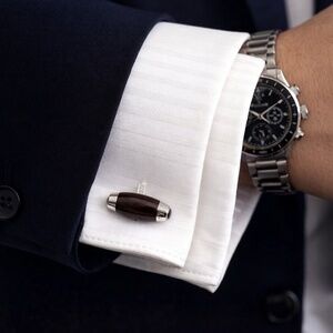Korloff Paris Luxury Wood & Silver Designer Barrel Cufflinks France